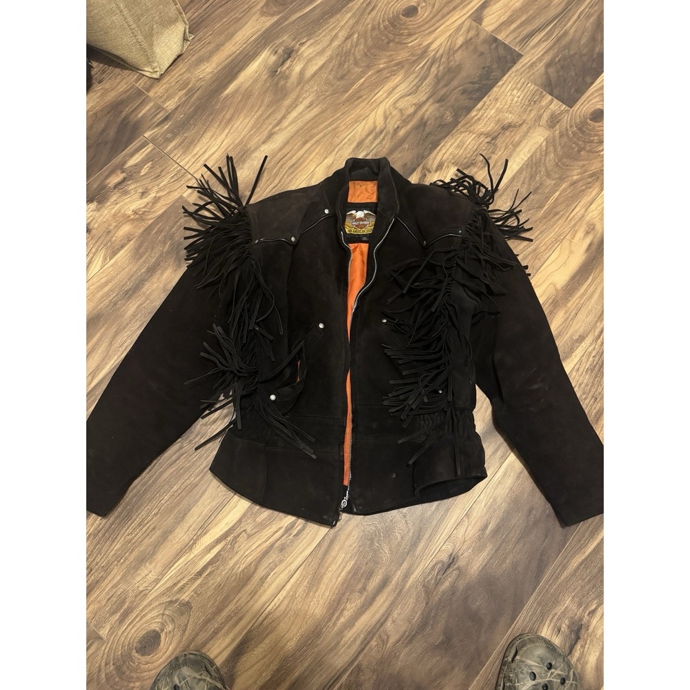 VTG Black / Orange Harley Davidson Women's Jacket Size Medium With Flaws